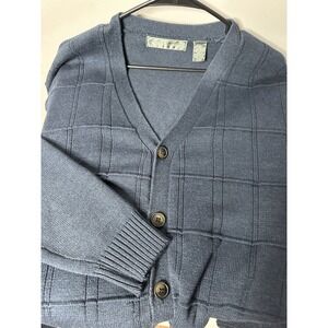 Oscar de la Renta men's Knit sweater cardigan V Neck Sz XL Navy Blue Grandpa Dad